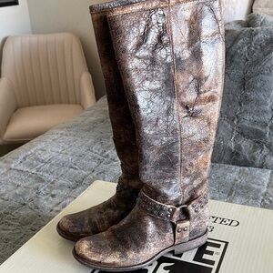 Frye Distressed Brown Studded Harness Boots - Size 7